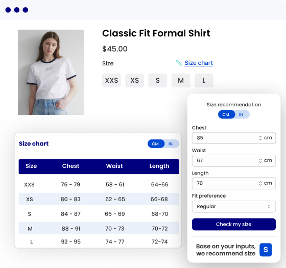 P Size Chart product page preview