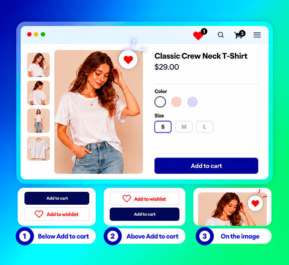Wishlist button placement on a Shopify product page
