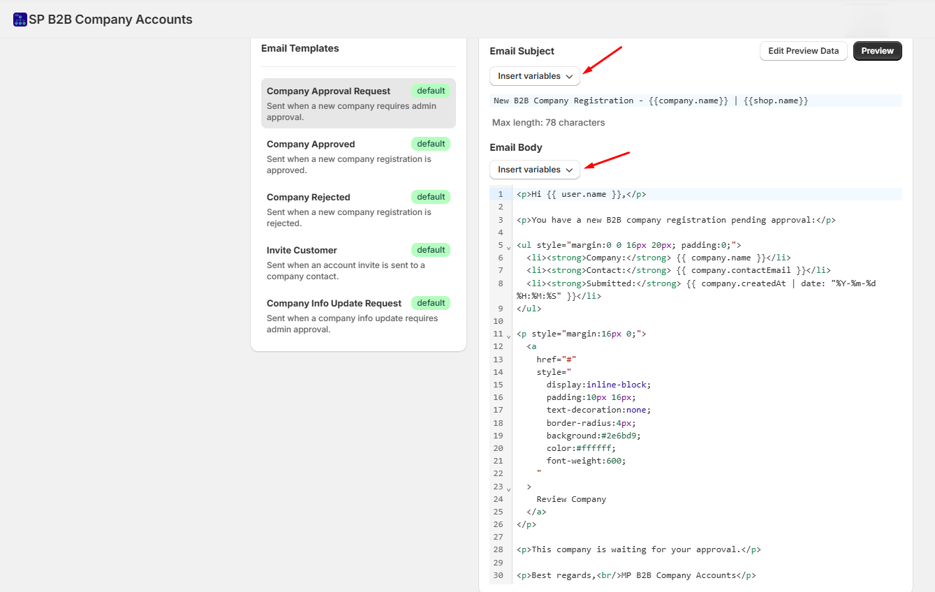 Insert variables into your email templates