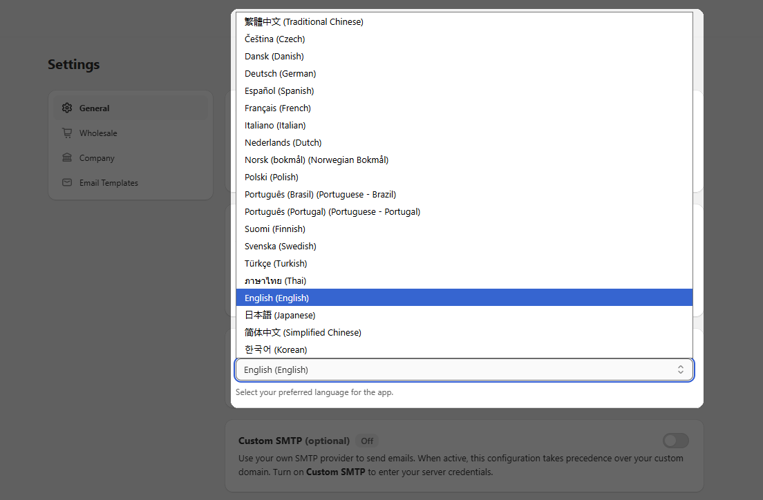 Choose app language