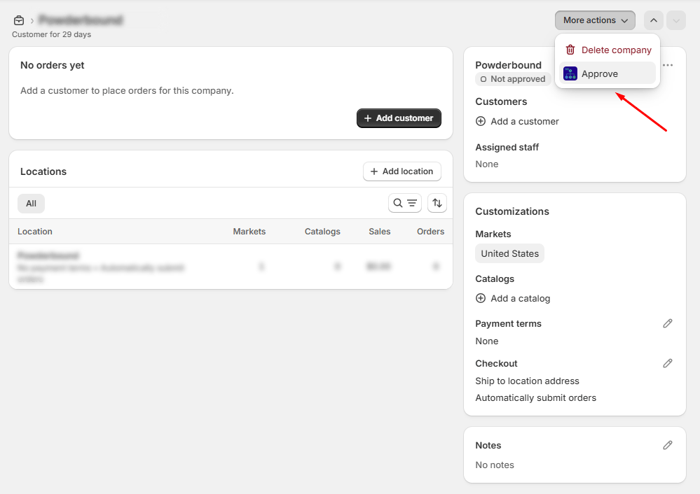 Approve a B2B company account