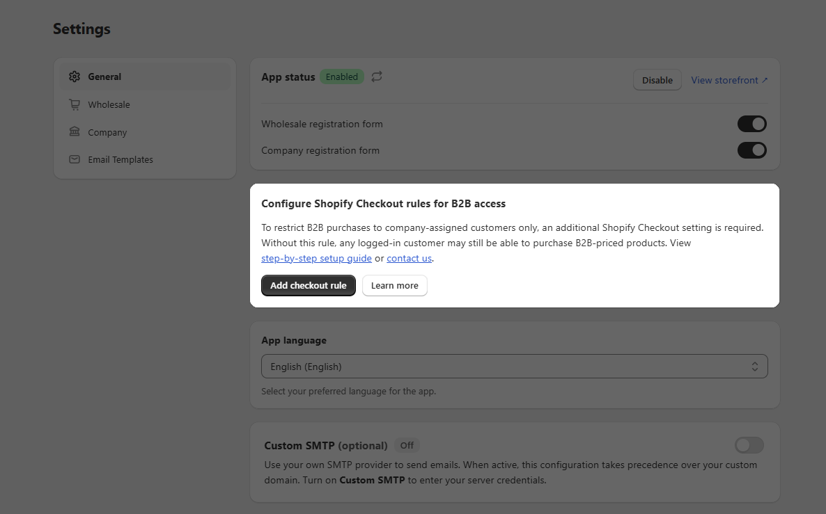 Configure Shopify Checkout rules for your B2B access model