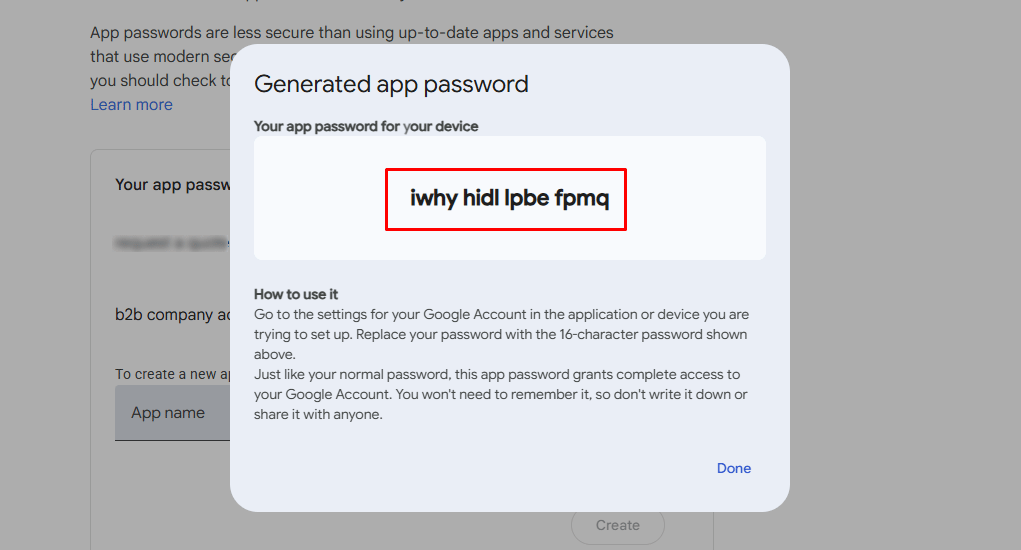 Generate app password for SMTP