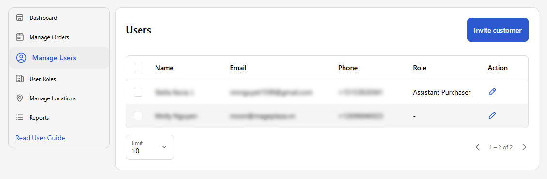 Manage all users inside the B2B portal