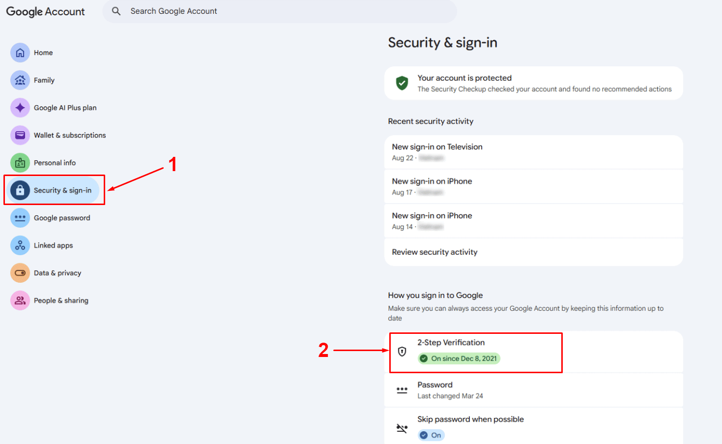 Open Security tab and enable 2-Step Verification