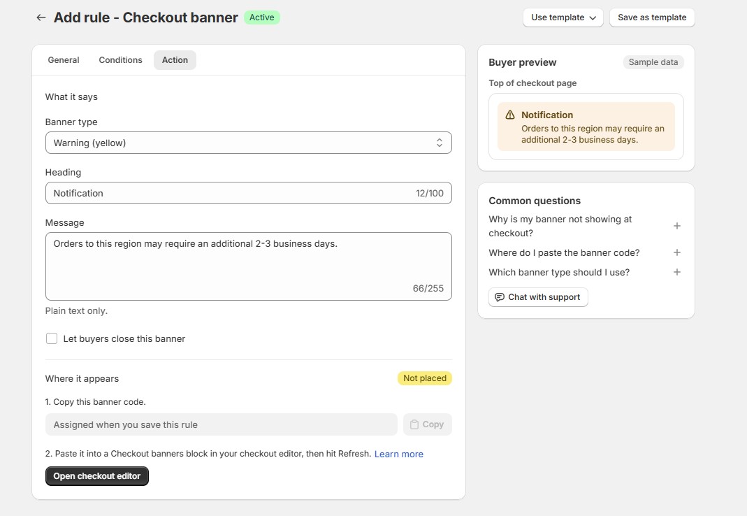 Create checkout banner rules