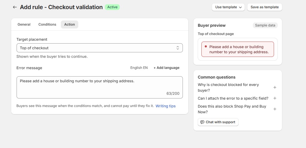 Create checkout validation rules