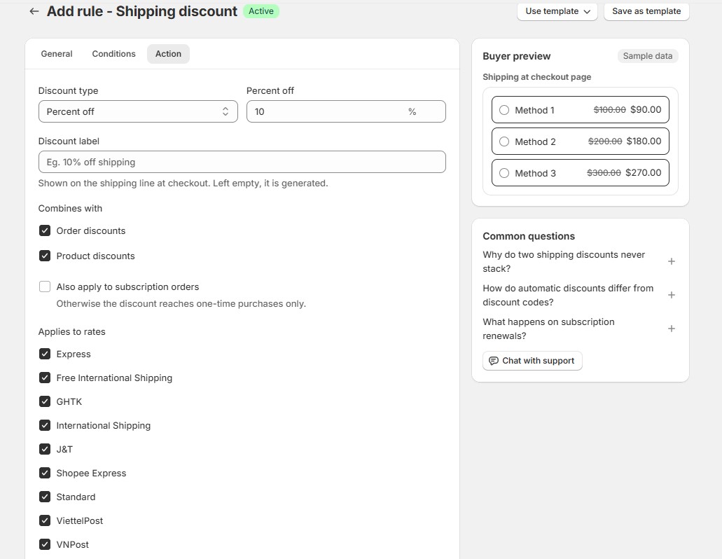Create shipping discount rules