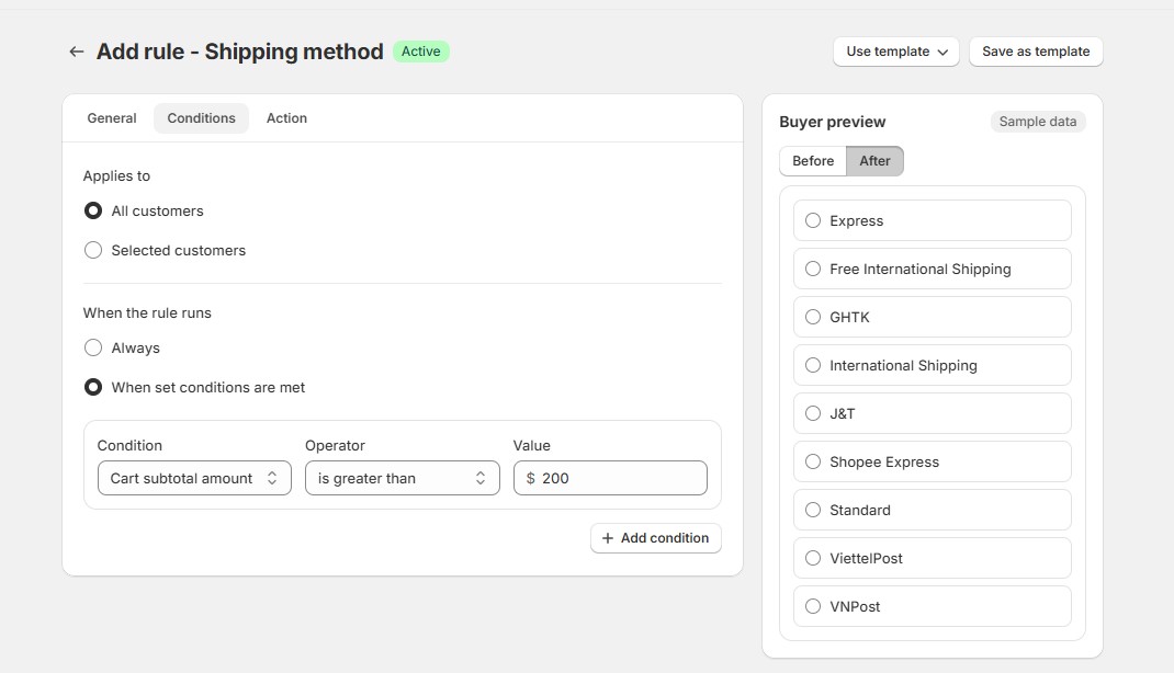 Create shipping method rules