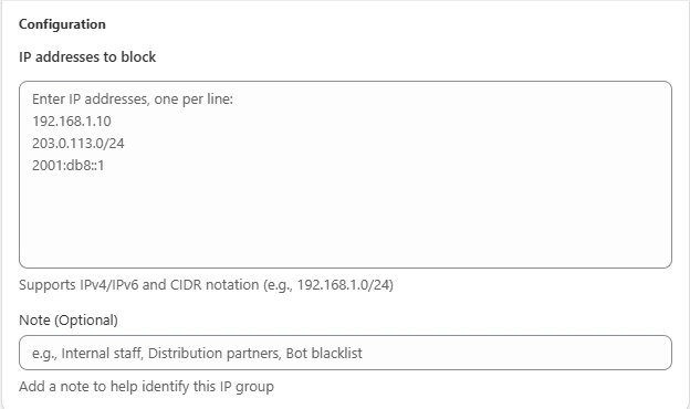 Enter IP addresses to block.