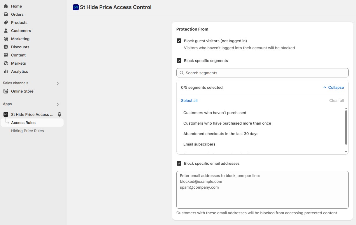 Protection settings