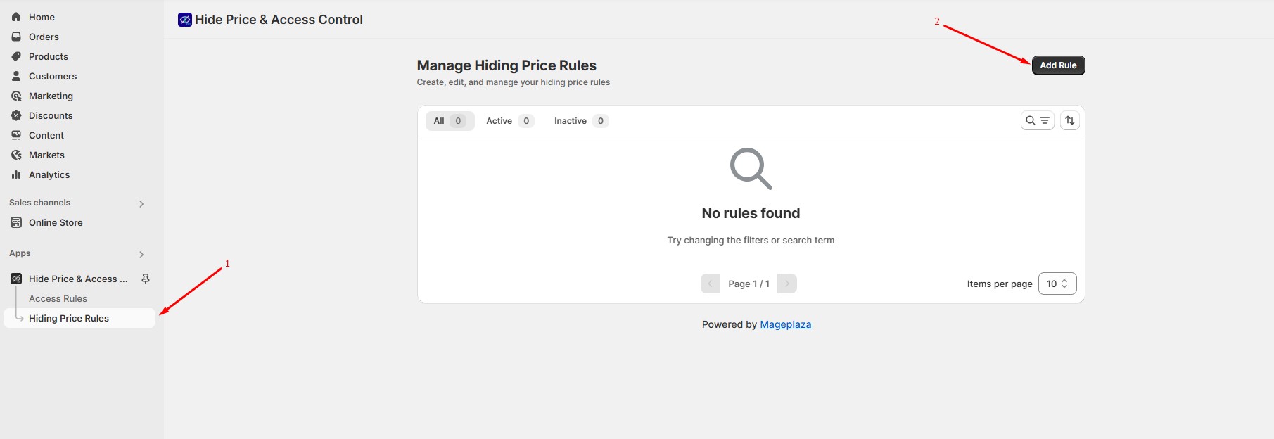 Navigate to Hiding Price rules