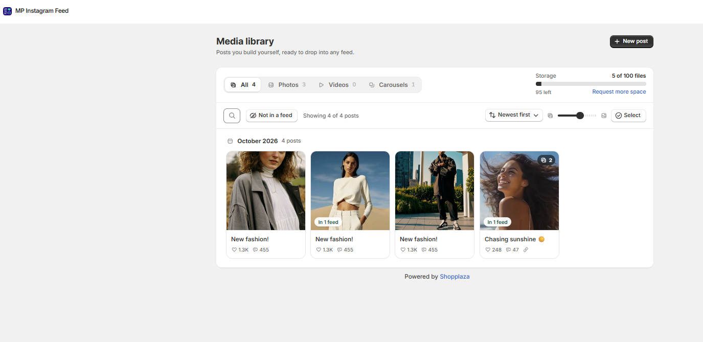 Posts in Media library with the In 1 feed badge
