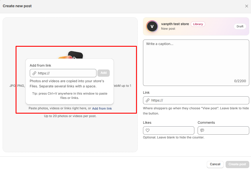 The Add from link box
