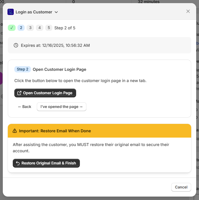 Open Customer Login Page