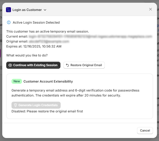 Resume an active session