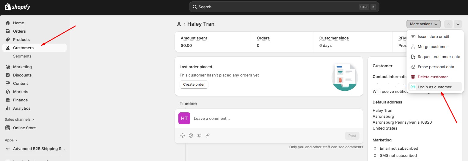 More actions MP Login as customer