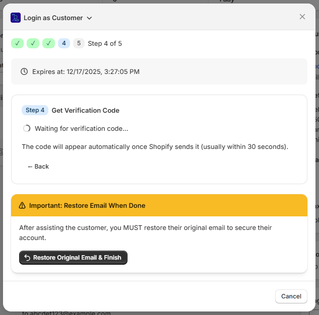 Wait for the verification code