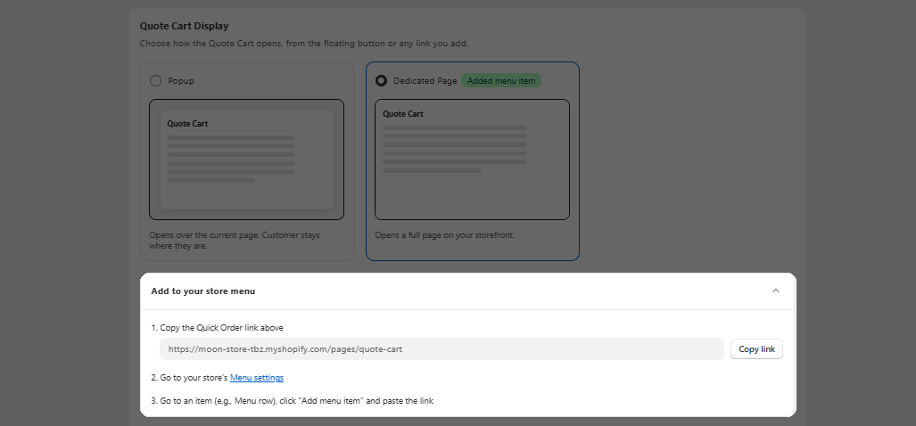 Add a dedicated page to menu