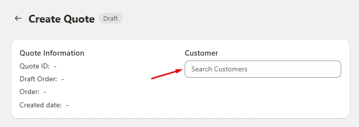 Selecting a customer for a quote in Shopify RFQ app