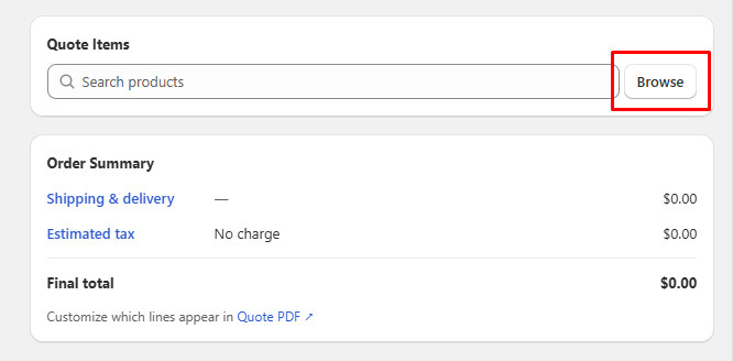 Choose items for a quote in Shopify RFQ app