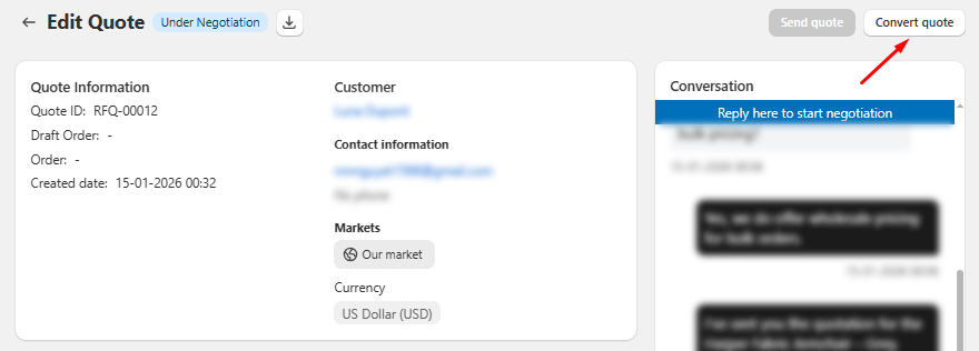 Merchants can convert quotes