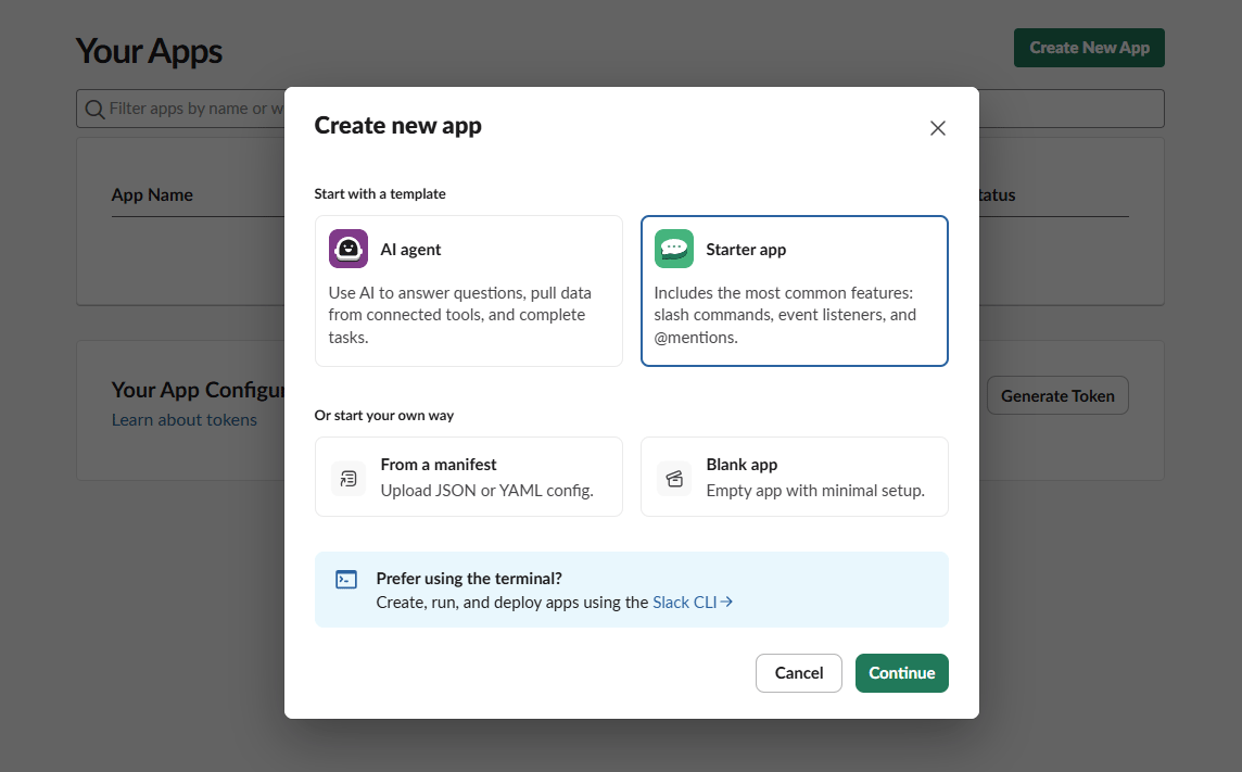 Create a new app in Slack