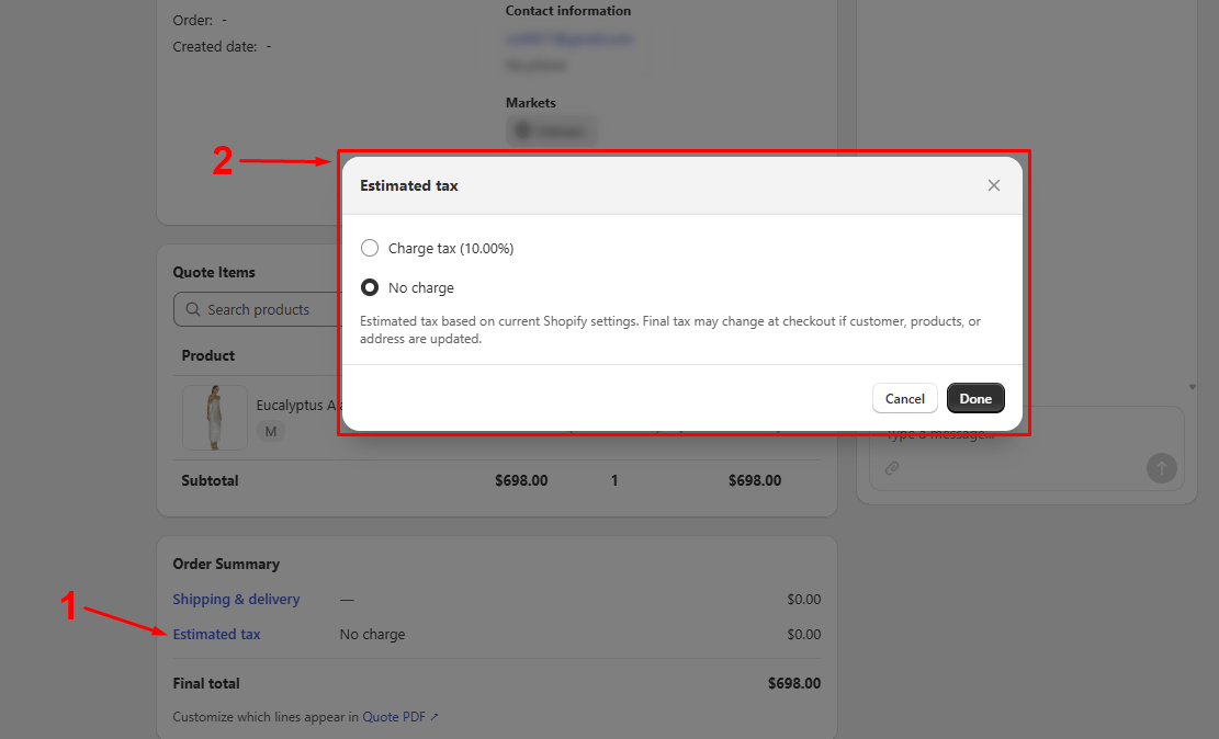 Update tax for the quote