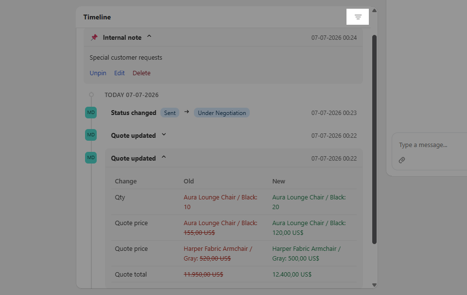 Use filters to view specific entry types