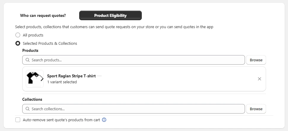 Define which products are eligible for quote requests