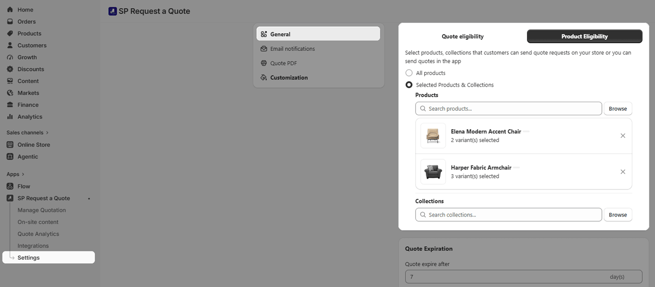 Define which products are eligible for quote requests