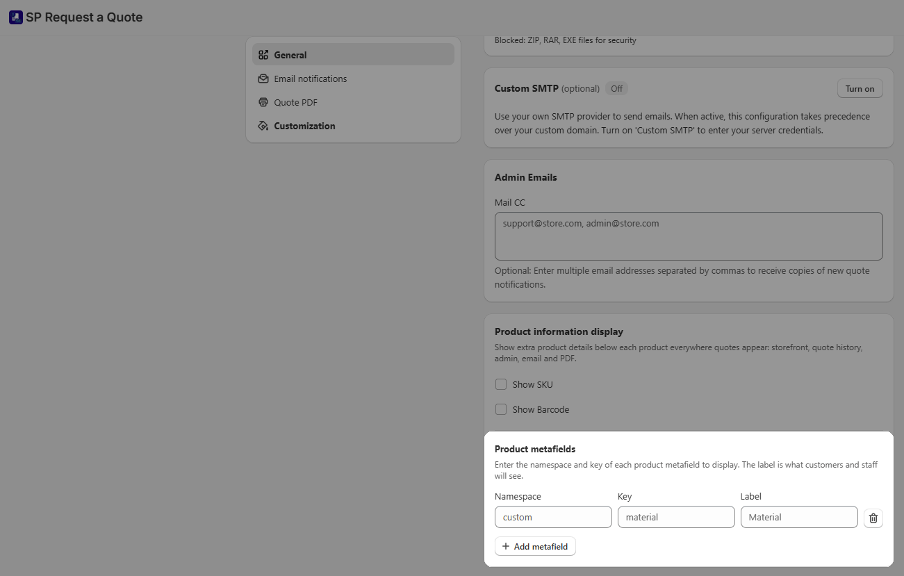 Add product metafields
