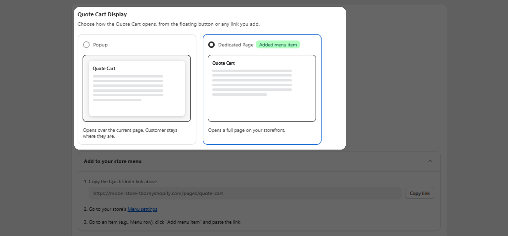 Quote cart display layout