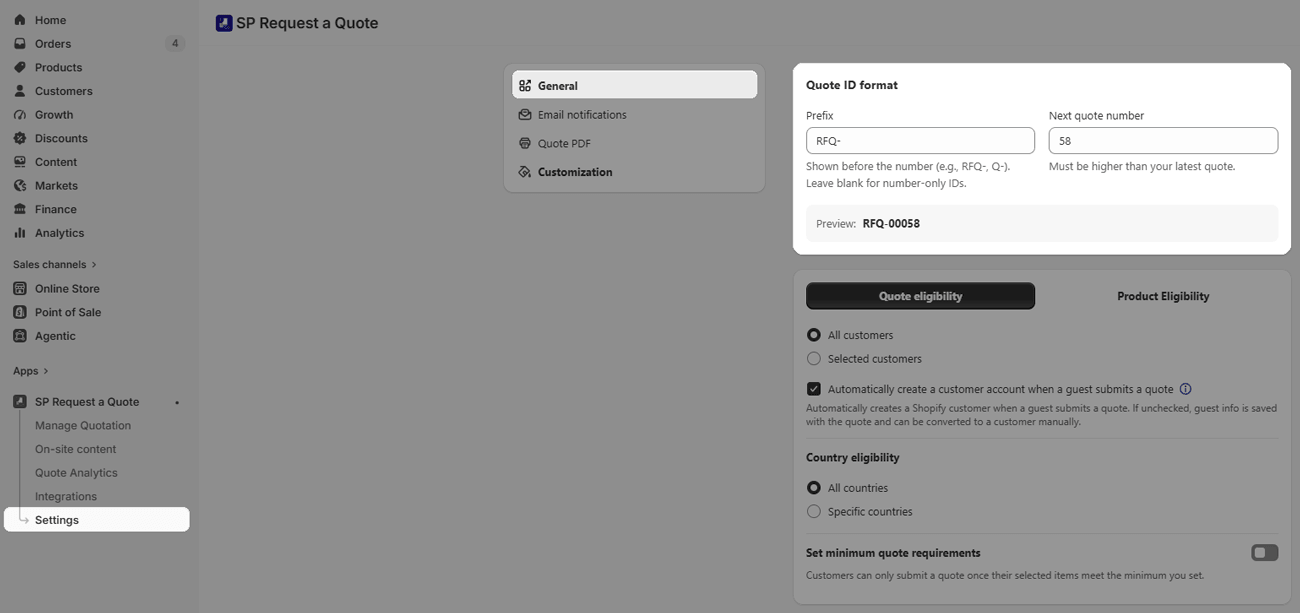 Customize quote ID format