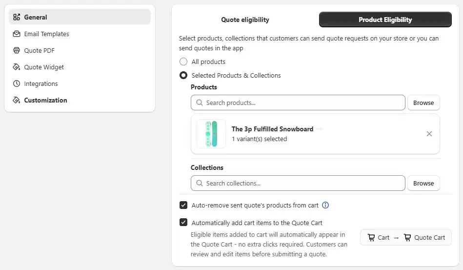 Define which products are eligible for quote requests