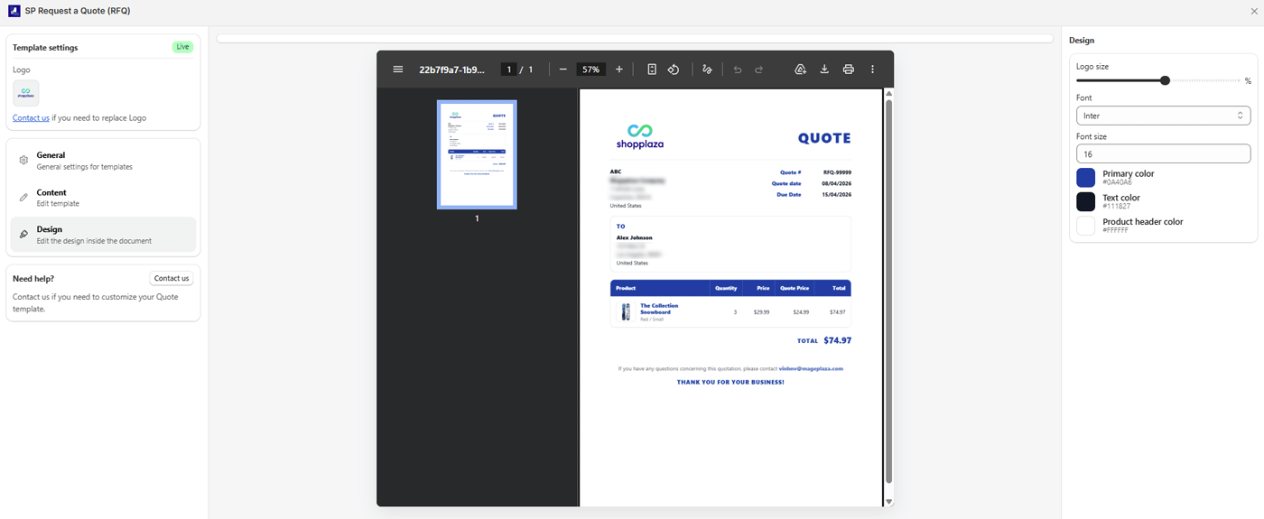 Customize the PDF file sent with your quotes