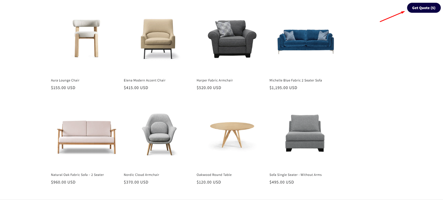 Request a Quote button displayed on Shopify storefront