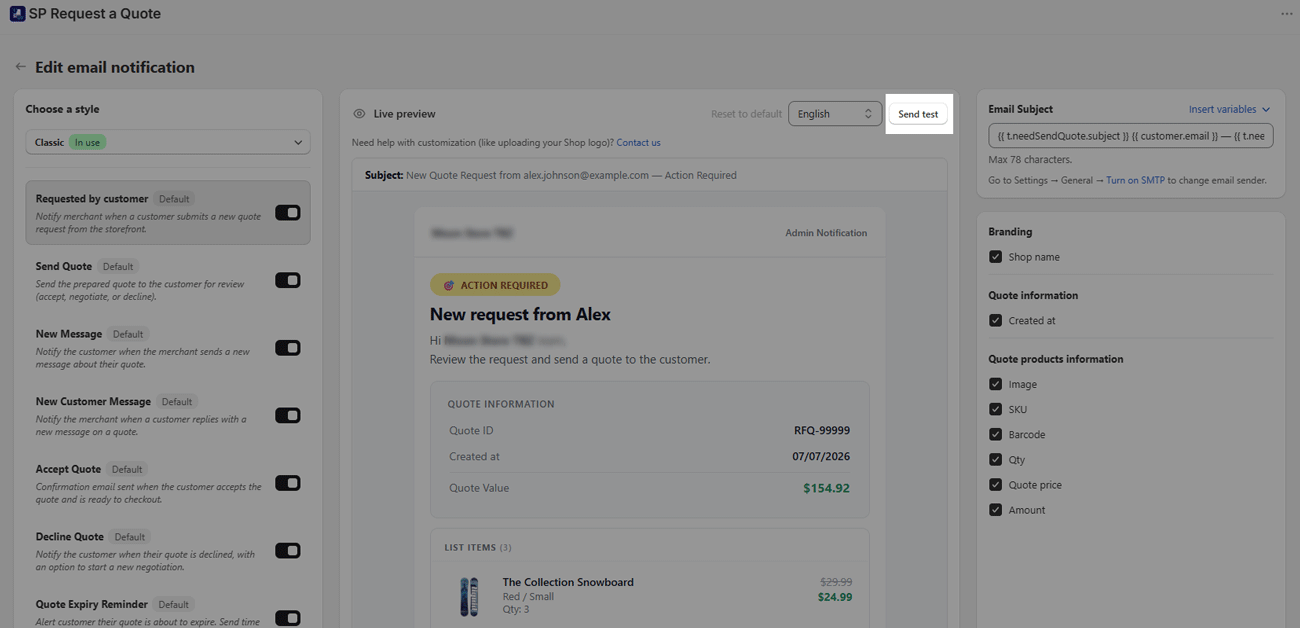 Send test email