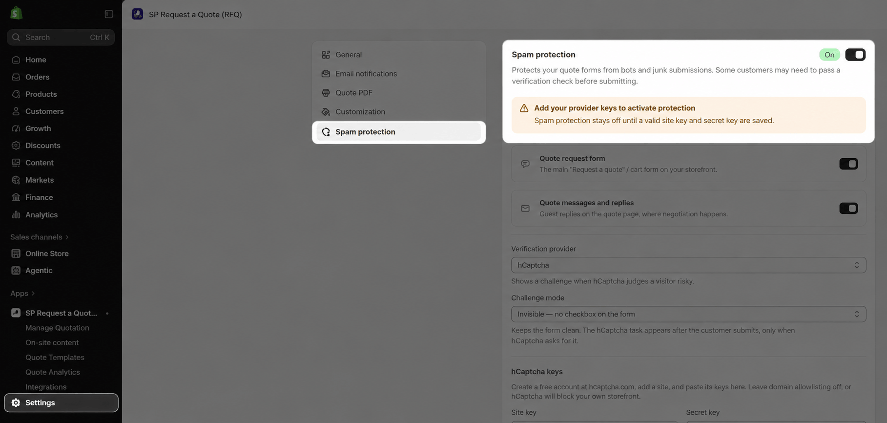 Turn on spam protection in your quote form
