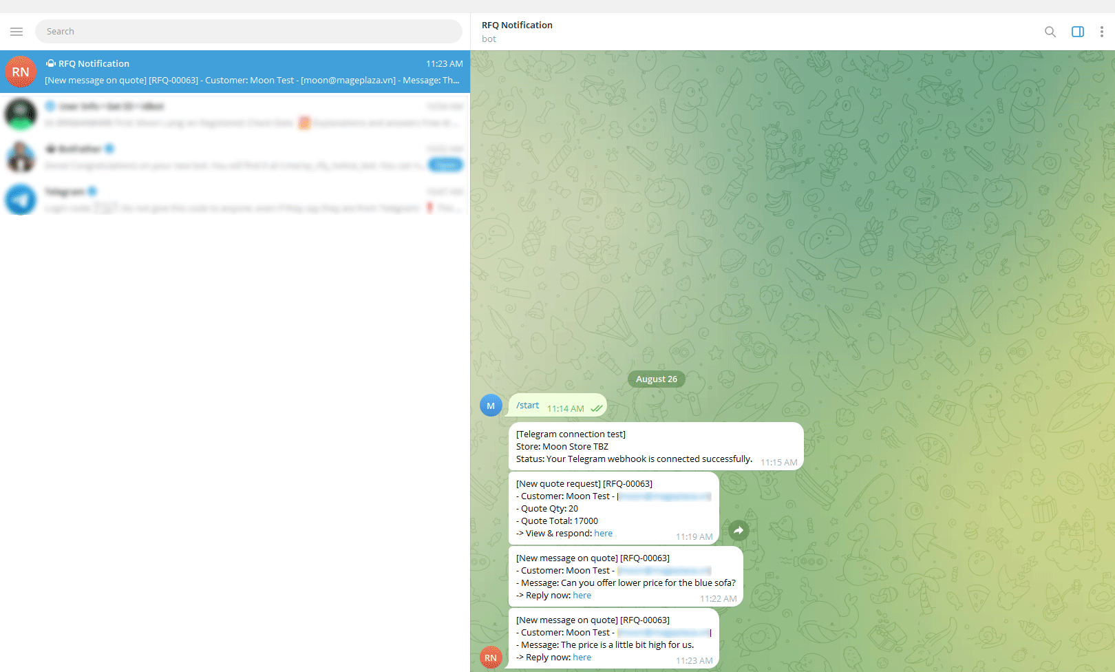Receive quote notifications in Telegram