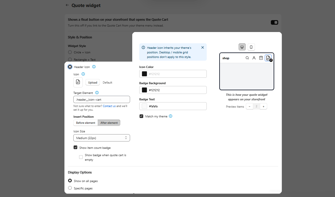 Choose header icon for widget style