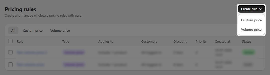 Create a new pricing rule