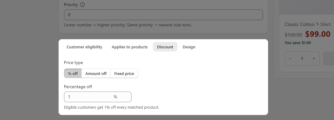 Set up the discount of your custom price rule