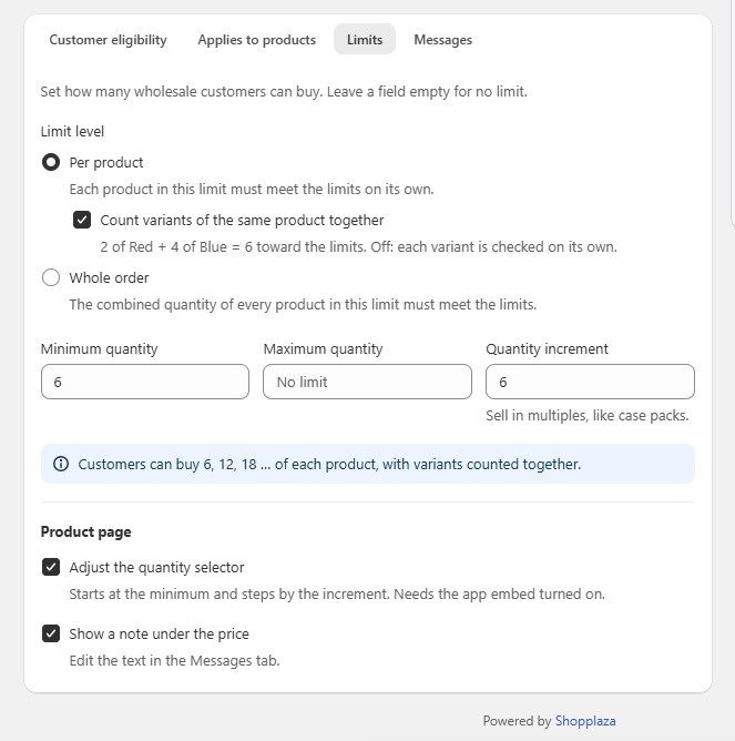 Quantity limit