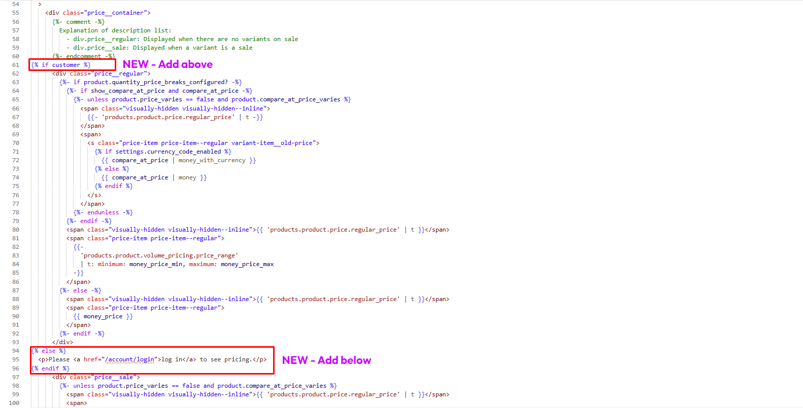 Edit code to hide price from guests