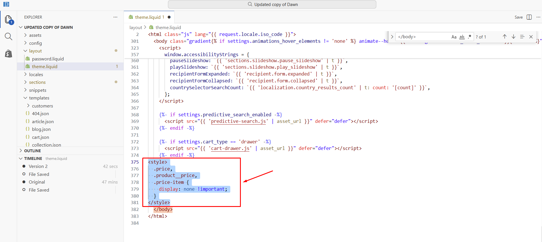 Hide prices using CSS