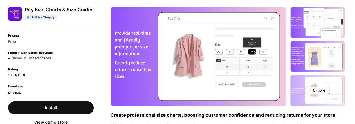 pify size chart & size guide