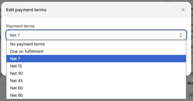 Configure payment terms for B2B