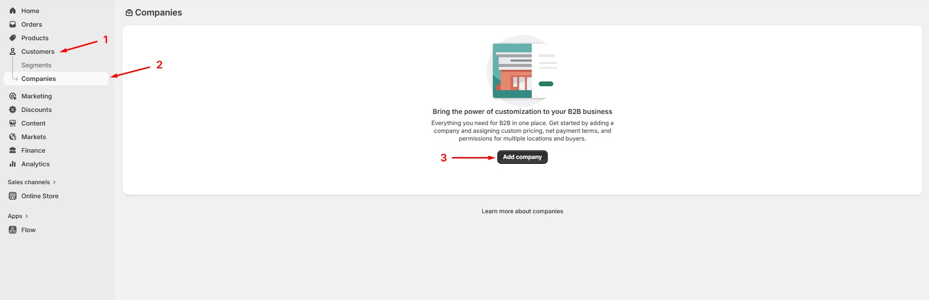 Create a company in Shopify admin