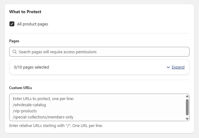 Define what to protect on storefront